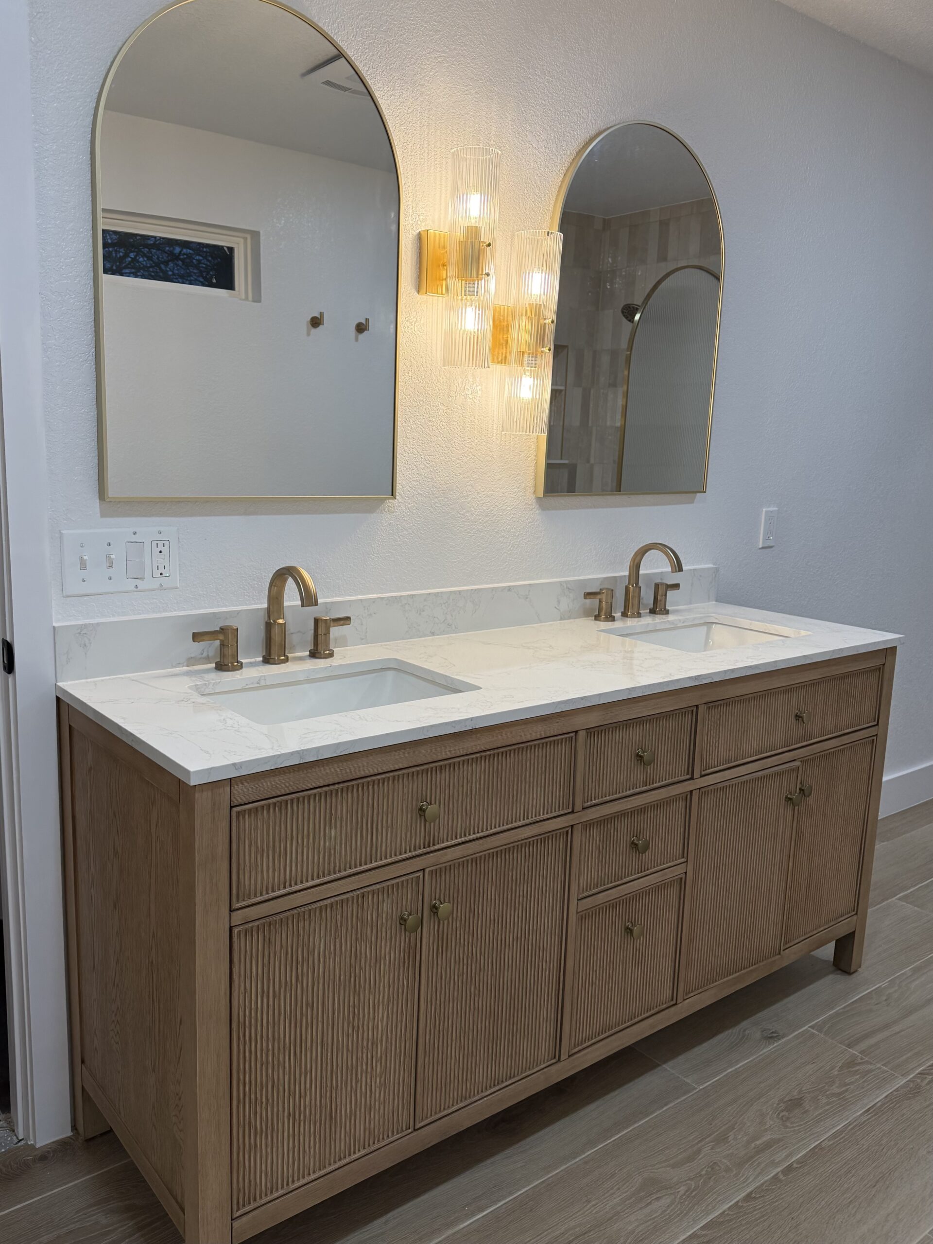 Remodeled bathroom in San Antonio TX with contemporary design and upgraded fixtures